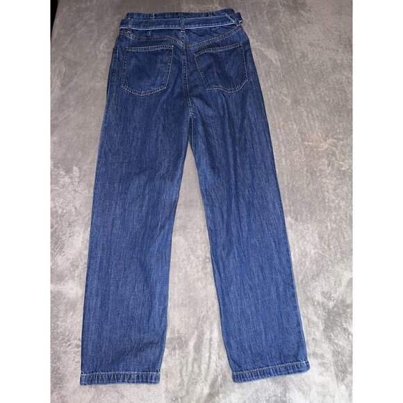 UNIQLO Jeans Retro Relax Fit Wide Leg High Rise Tapered Belted Blue Jeans - Picture 7 of 11